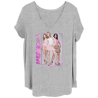 Juniors' Plus Mean Girls Totally Fetch Group Shot Logo V-Neck Graphic Tee