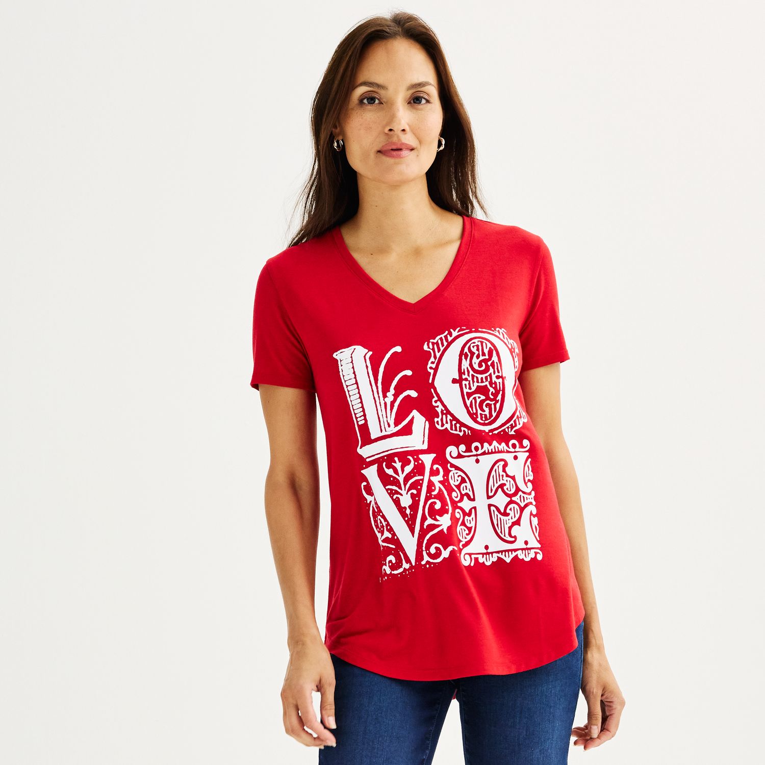 For a laid-back, fun option, choose a Valentine's Day graphic tee for your February 14 look.