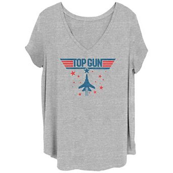 Juniors' Plus Top Gun Jet Stars Classic Logo V-Neck Graphic Tee