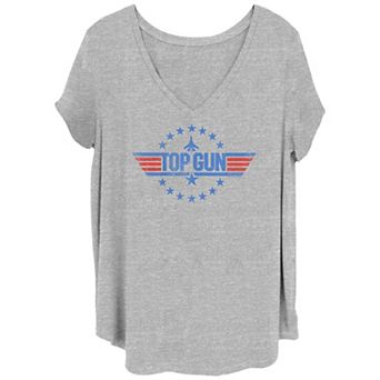 Juniors' Plus Top Gun Round Stars Circle Logo V-Neck Graphic Tee
