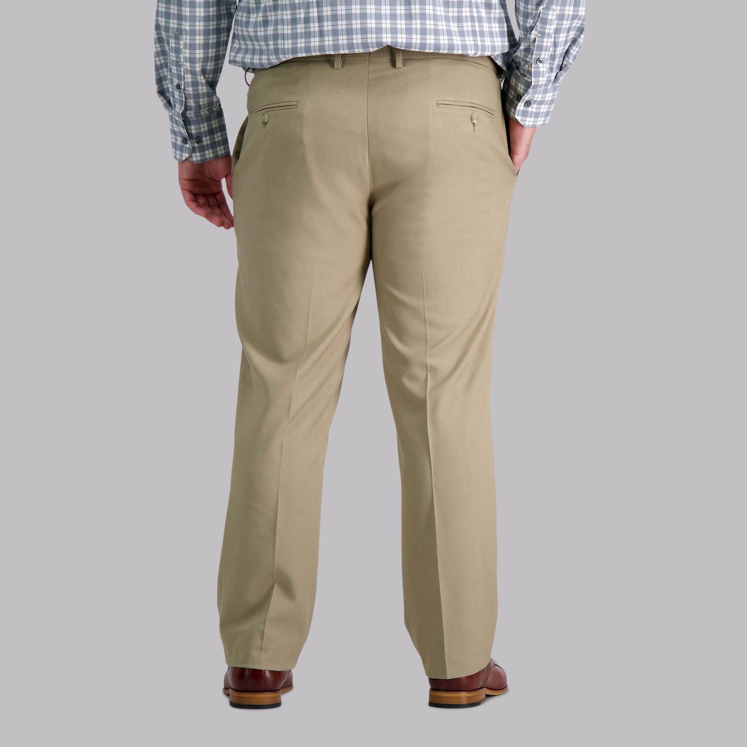 Haggar Men Iron Free Premium Khaki Straight Fit Pant Flat Front Toast 40Wx29L Ha