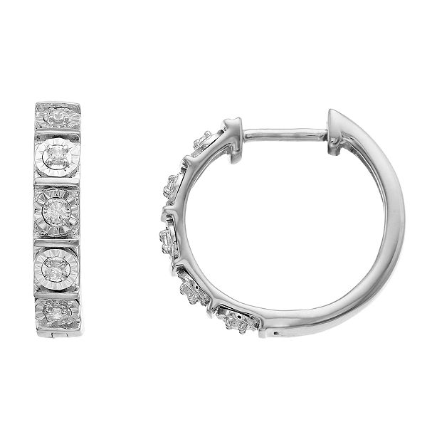 Diamond Brilliance Sterling Silver 1/10 Carat T.W. Lab-Created Diamond Hoop Earrings - Silver Tone