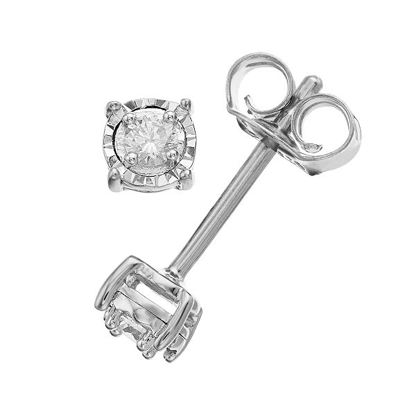 Diamond Brilliance Sterling Silver 1/10 Carat T.W. Lab-Created Diamond Round Miracle Stud Earrings - Silver Tone