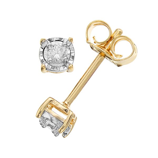 Diamond Brilliance Sterling Silver 1/10 Carat T.W. Lab-Created Diamond Round Miracle Stud Earrings - Yellow Tone