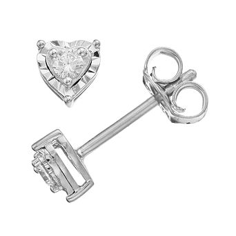 Diamond Brilliance Sterling Silver 1/10 Carat T.W. Lab-Created Diamond Heart Miracle Stud Earrings