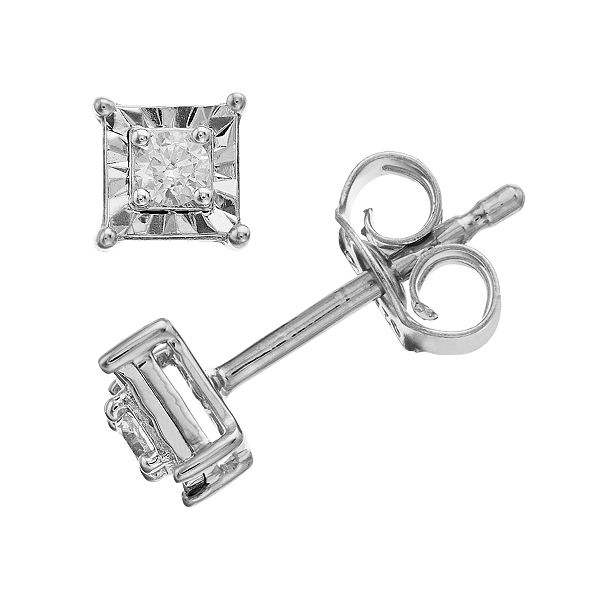 Diamond Brilliance Sterling Silver 1/10 Carat T.W. Lab-Created Diamond Square Miracle Stud Earrings - Silver Tone
