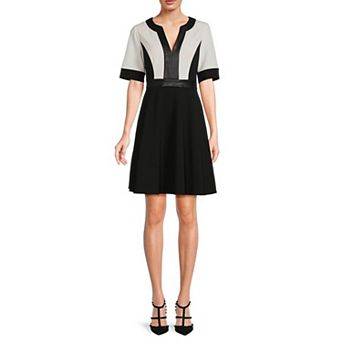 Women's Focus By Shani Colorblock Scuba Knit Fit and Flare Dress