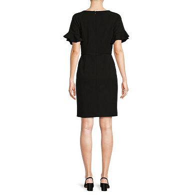Women's Focus By Shani Knit Keyhole Flutter Sleeve Sheath Dress