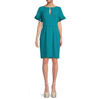 Women's Focus By Shani Knit Keyhole Flutter Sleeve Sheath Dress