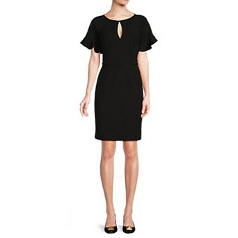 Women's Focus By Shani Knit Keyhole Flutter Sleeve Sheath Dress