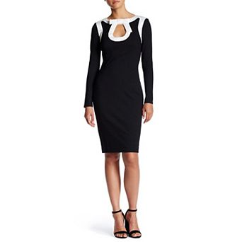 Women's Focus By Shani Bow Keyhole Long Sleeve Knit Dress