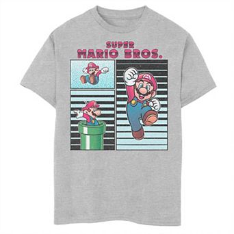 Boys Super Mario Panels Mario Jumping Warp Pipe Graphic Tee