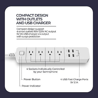 WiFi Smart Power Surge Protector w/ 4 Outlets and 4 USB Charging Ports
