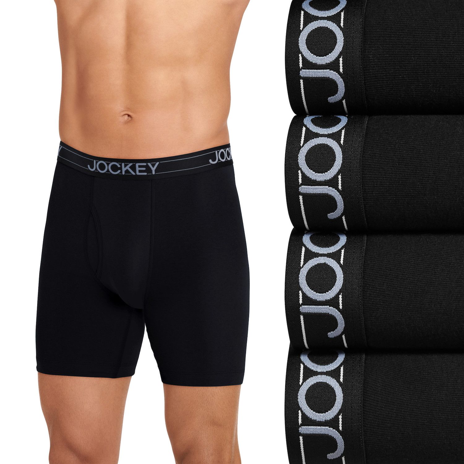 Трусы-боксеры Leg для мужчин, хлопок, 4 шт. — Jockey, цвет: Чёрный — фото 1
