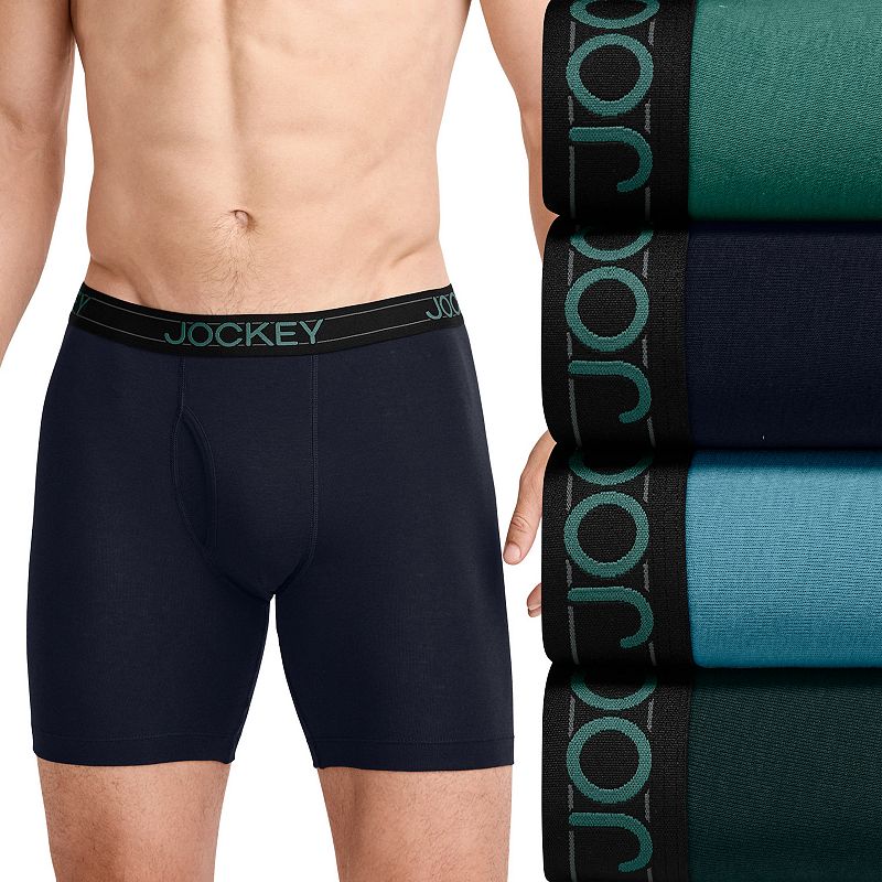 Men's Jockey® 4-Pack Lightweight Cotton Blend 7" Long Leg Boxer Brief, Size: XL, Jockey Blue Team