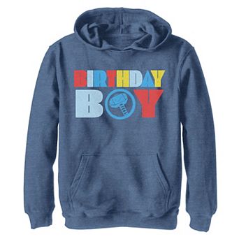 Boys Marvel Comics Retro Thor Birthday Boy Mjolnir Logo Graphic Hoodie