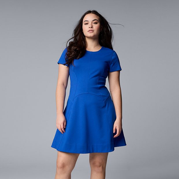 Petite Simply Vera Vera Wang Short Sleeve Seamed Fit & Flare Dress