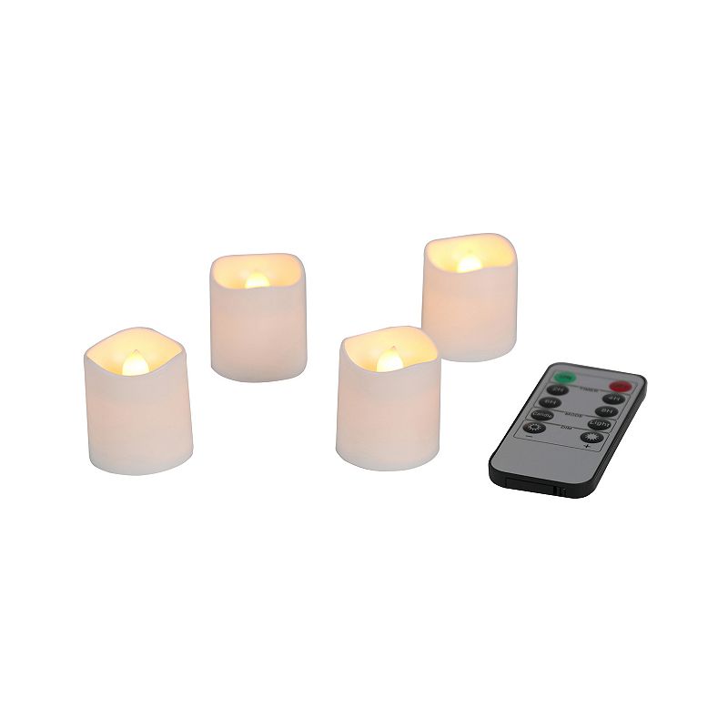 Mikasa Set of 4 White Flickering LED Votive Candles with Remote, Ivory