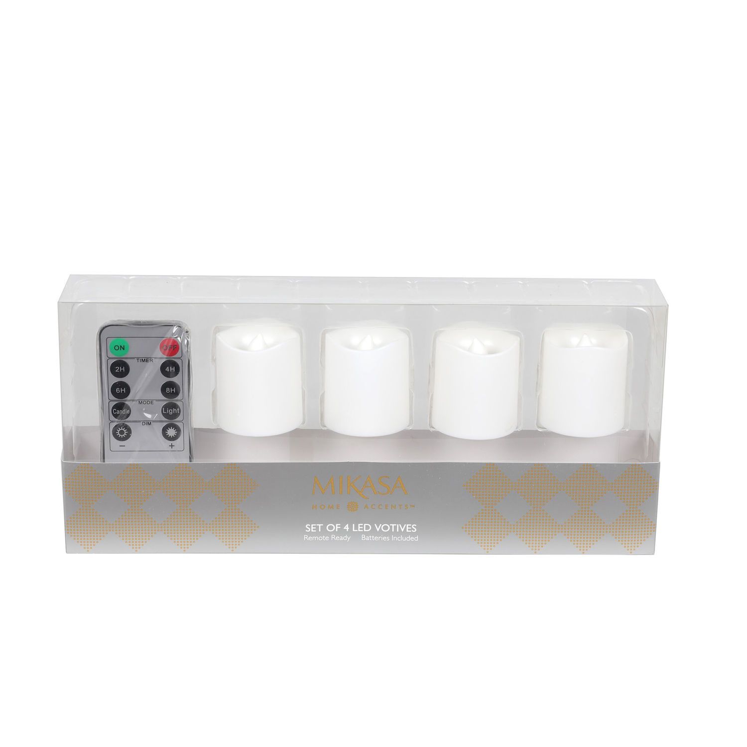 Mikasa Set Of 4 White Flickering LED Votive Candles With Remote   6513368 ALT2