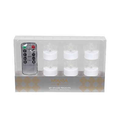 Mikasa Set of 6 White Flickering LED Tealight Candles with Remote