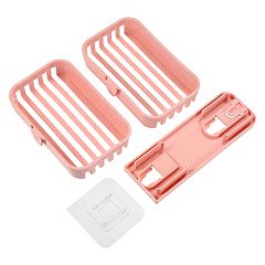 Unique Bargains Plastic Soap Dish Keep Soap Dry Soap Cleaning Storage Drill  Free Soap Holder for Home Bathroom Kitchen 1 Pc Pink