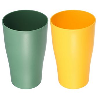 2 pc Bathroom Toothbrush Tumblers PP Cup Color Yellow Green 4.92"x3.03"