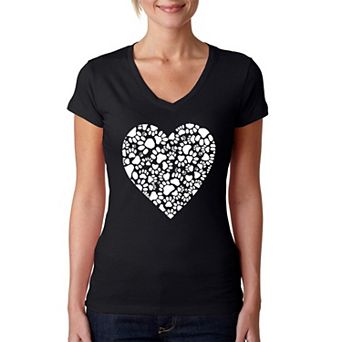 Paw Prints Heart - Women's Word Art V-Neck T-Shirt