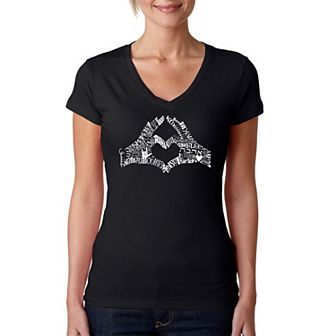 Finger Heart - Women's Word Art V-Neck T-Shirt