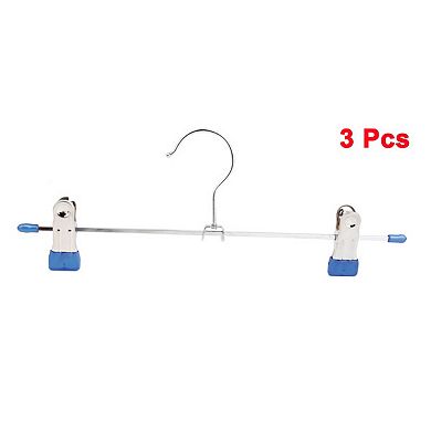 Home Silver Tone Blue Metal 2 Clips Clamps Clothes Pants Hanger Hook 3Pcs