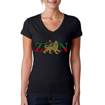 Zion - One Love - Women's Word Art V-Neck T-Shirt