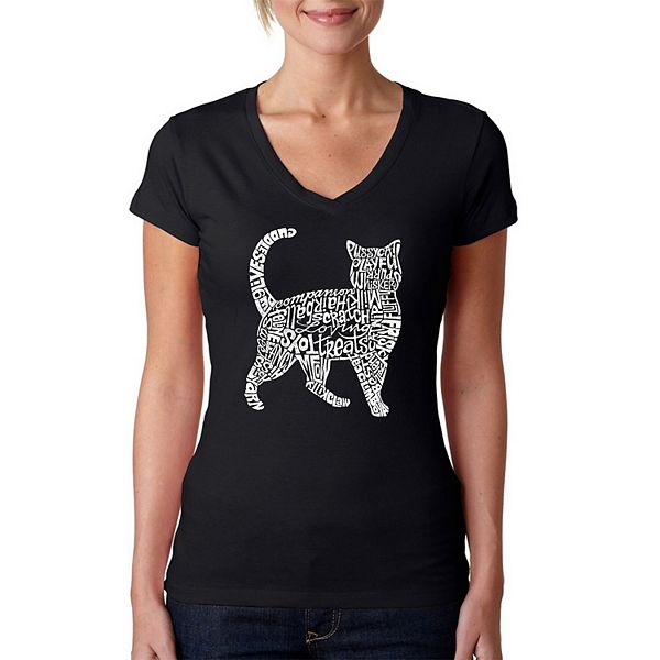 Cat - Women's Word Art V-Neck T-Shirt