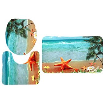 Bathroom Washable Non-slip Flannel Floor Mat Bath Rug Set 3 in 1 Pattern # 7