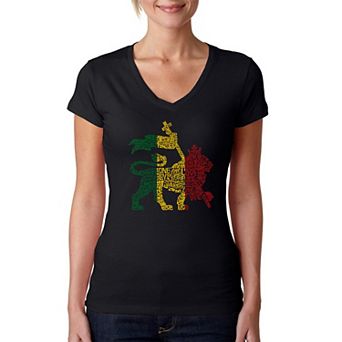 Rasta Lion - One Love - Women's Word Art V-Neck T-Shirt