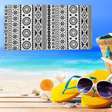Beach Towel Geometry Pattern Classic Design for Beach Black White 59"x30"