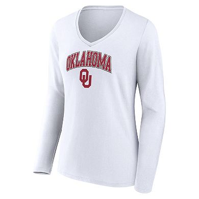 Women's Fanatics Branded White Oklahoma Sooners Evergreen Campus Long Sleeve V-Neck T-Shirt