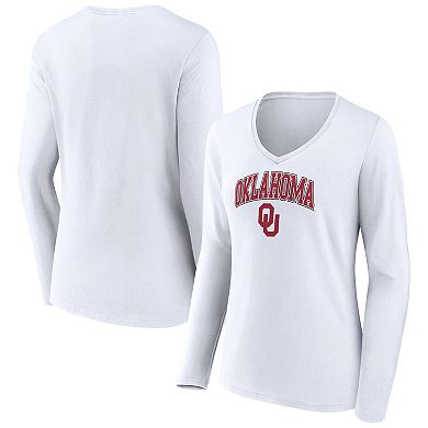 Women's Fanatics Branded White Oklahoma Sooners Evergreen Campus Long Sleeve V-Neck T-Shirt