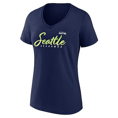 Women's Fanatics Branded College Navy Seattle Seahawks Shine Time V-Neck T-Shirt