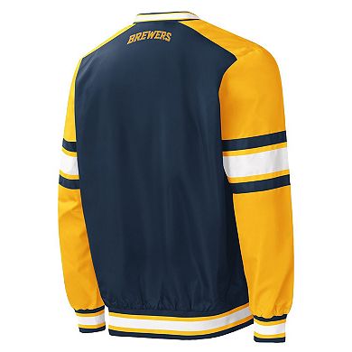 Men's Starter Navy Milwaukee Brewers Yardline Pullover Windbreaker