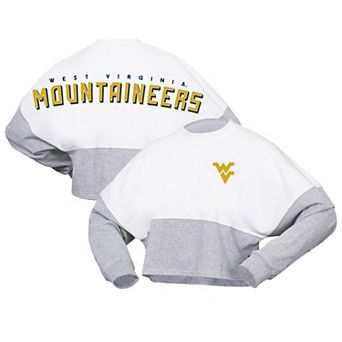 Women's Spirit Jersey White West Virginia Mountaineers Heather Block Cropped Long Sleeve Jersey T-Shirt