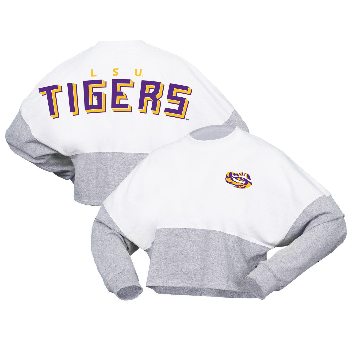 Women's League Collegiate Wear Ash LSU Tigers Banner 1636 Cropped Pullover  Hoodie