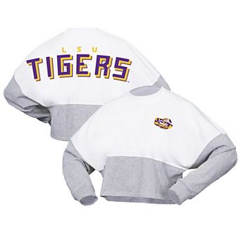Women's Spirit Jersey White LSU Tigers Heather Block Cropped Long Sleeve Jersey T-Shirt