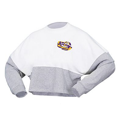 Women's Spirit Jersey  White LSU Tigers Heather Block Cropped Long Sleeve Jersey T-Shirt