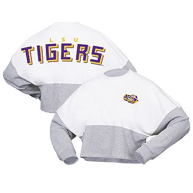 Women's Spirit Jersey  White LSU Tigers Heather Block Cropped Long Sleeve Jersey T-Shirt