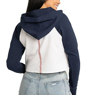 Women's Lusso White Boston Red Sox Jane Raglan Quarter-Zip Tri-Blend Cropped Pullover Hoodie