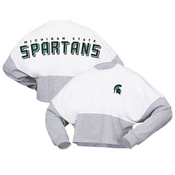 Women's Spirit Jersey White Michigan State Spartans Heather Block Cropped Long Sleeve Jersey T-Shirt
