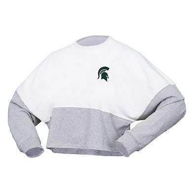 Women's Spirit Jersey  White Michigan State Spartans Heather Block Cropped Long Sleeve Jersey T-Shirt