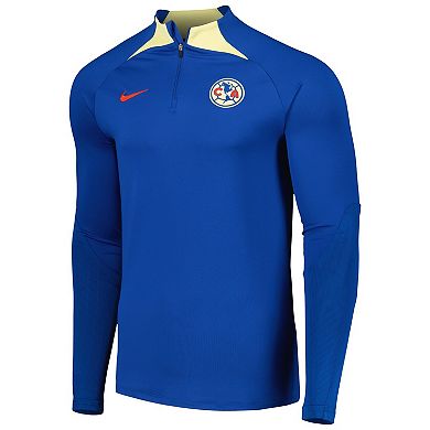 Men's Nike Blue Club America Strike Drill Performance Raglan Quarter-Zip Long Sleeve Top