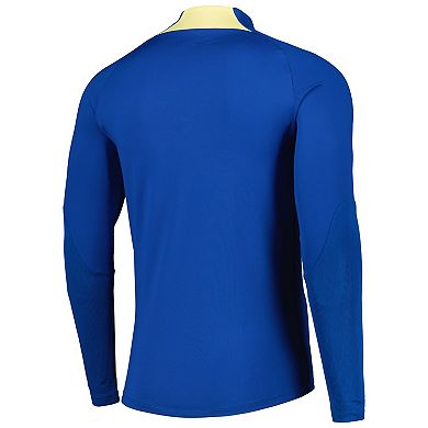 Men's Nike Blue Club America Strike Drill Performance Raglan Quarter-Zip Long Sleeve Top