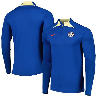 Men's Nike Blue Club America Strike Drill Performance Raglan Quarter-Zip Long Sleeve Top