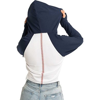 Women's Lusso White New York Yankees Jane Raglan Quarter-Zip Tri-Blend Cropped Pullover Hoodie